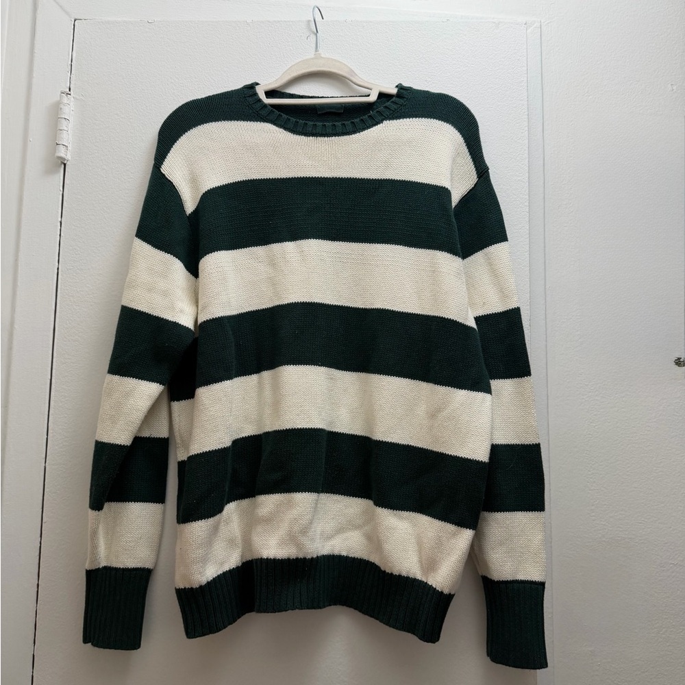 Brandy Melville Green and Cream Striped Sweater- 100% Cotton